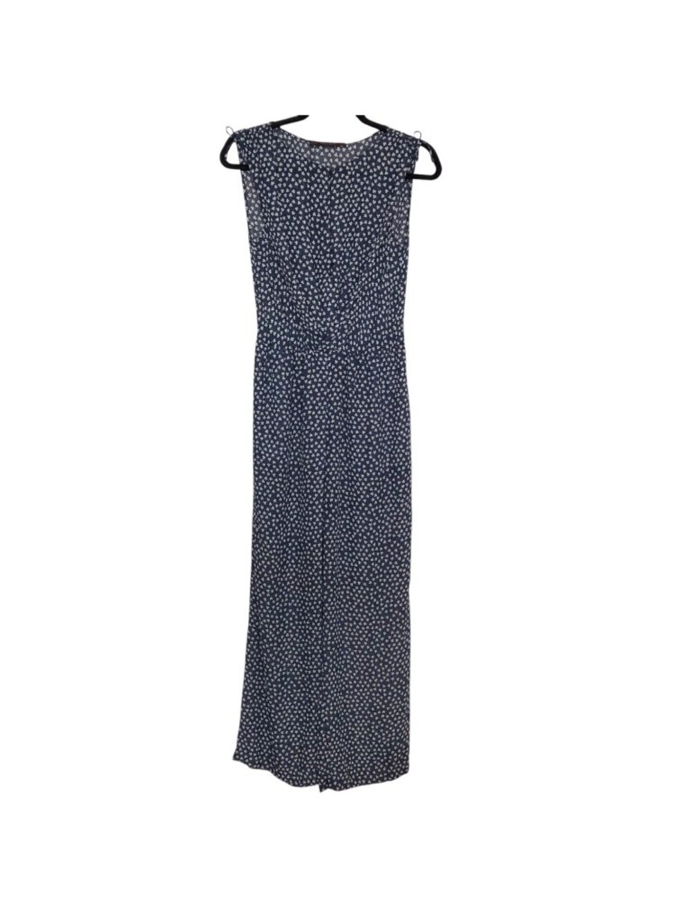 Zara Basic Navy Floral Round Neck Sleeveless Sheer Jumpsuit S